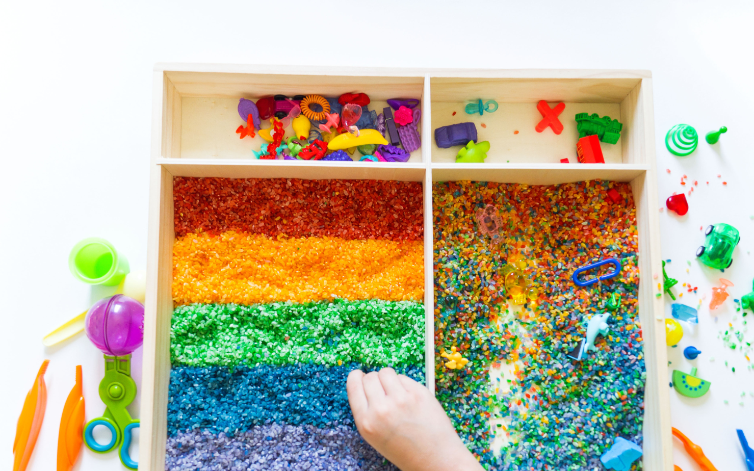 Sensory bins: Dyed rice